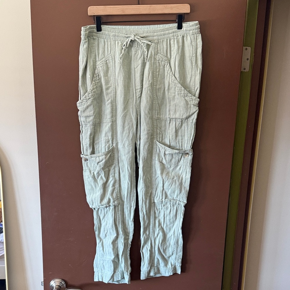 Free People Pale Green Linen & Cotton Pants